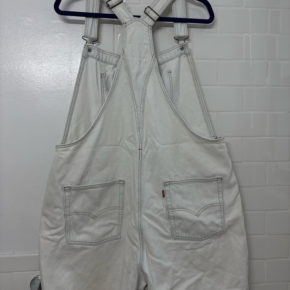 Blue and White Striped Levi Denim Overalls - Picture 3 of 4